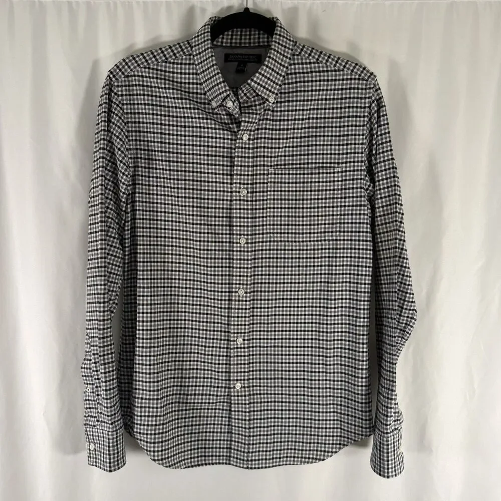 Banana Republic Oxford Tailored Slim Fit Shirt Men's Small Black White Plaid
